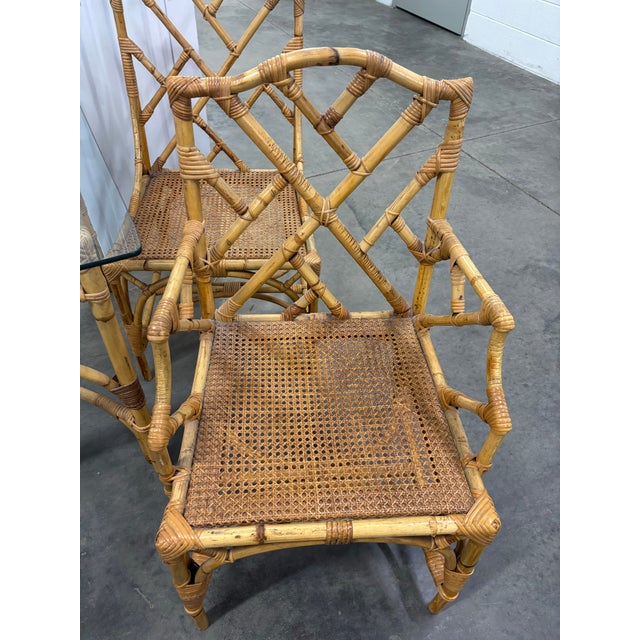 Chinoiserie Vintage Palm Beach Chic Bamboo & Rattan Dining Set For Sale - Image 3 of 11