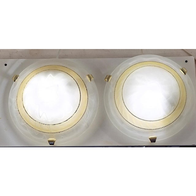Metal Flat Vintage Ceiling Lamps with Matte White Marbled Relief Glass Shades, 2000s, Set of 2 For Sale - Image 7 of 8
