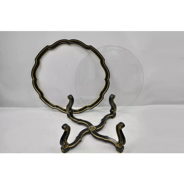 Vintage Italian Hollywood Regency Style Black and Gold Glass Top Coffee Table For Sale - Image 9 of 10