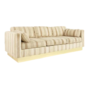 Milo Baughman Style Mid Century Brass Base Sofa