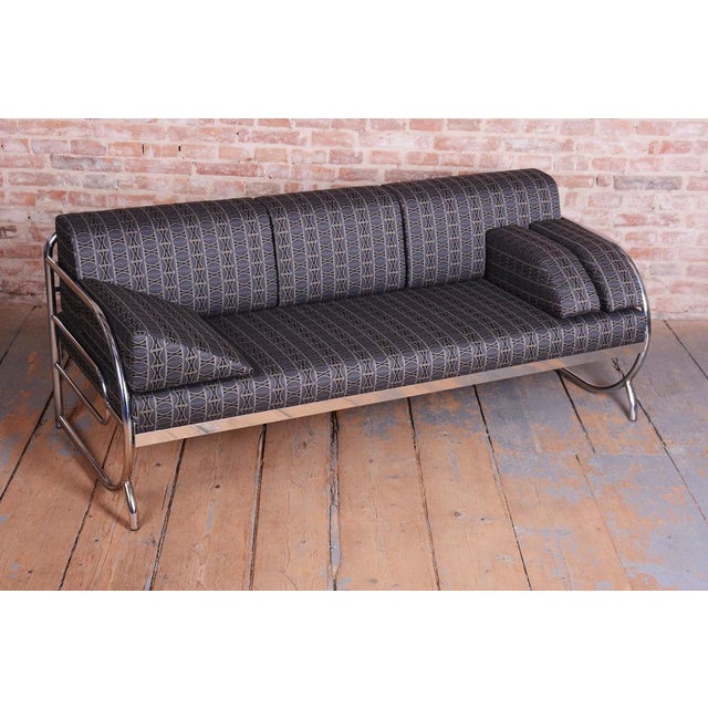 Bauhaus Sofa in Chrome and Fabric from Robert Slezak, Czech, 1930s For Sale - Image 4 of 18