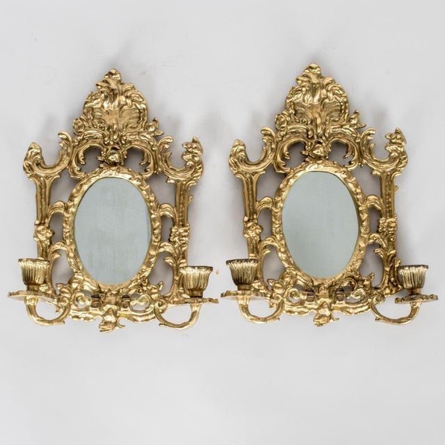 Antique Brass Sconces with Mirrors, Set of 2 For Sale - Image 10 of 10