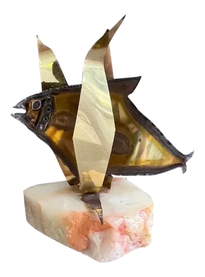 Vintage Marble Base With Metal Fish Paperweight