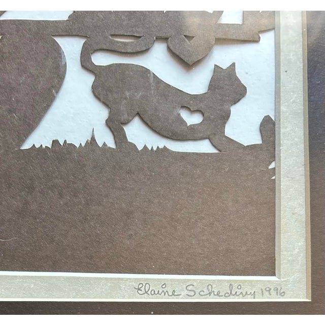 1990s Antique Handmade Paper Cut Out of Cats in Christmas Tree With Hearts For Sale - Image 5 of 6