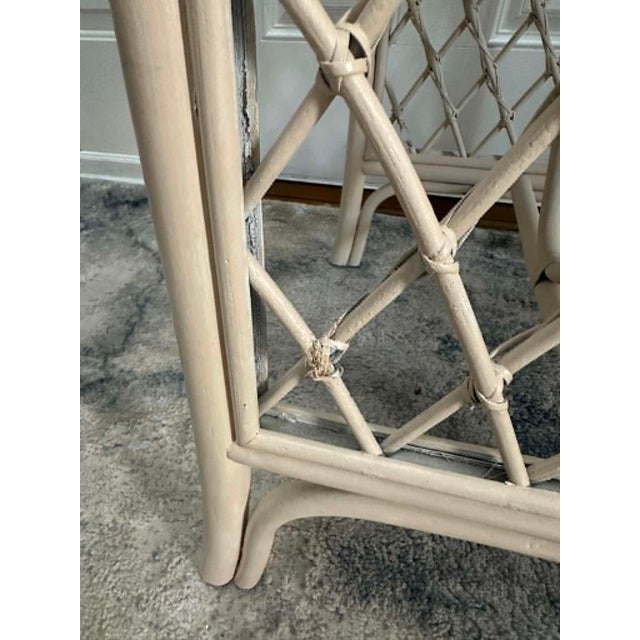 Wood Vintage Coastal Rattan Bistro Set With Glass Table & Two Barrel Chairs For Sale - Image 7 of 18
