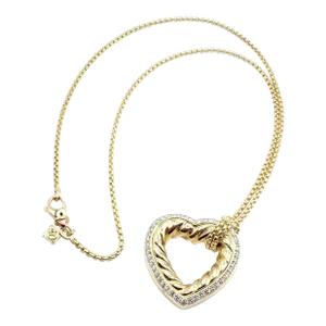 David Yurman Cable 18k Yellow Gold Diamond Large Heart Pendant Chain Necklace