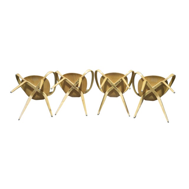 Set of 4 Vintage Norman Cherner 1958 Red Wood Pretzel Chairs For Sale In Portland, OR - Image 6 of 11