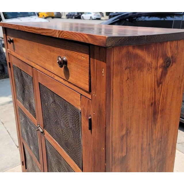 Folk Art 19Thc Pine & Punched Tin Doors Pie Safe Cabinet For Sale - Image 3 of 9