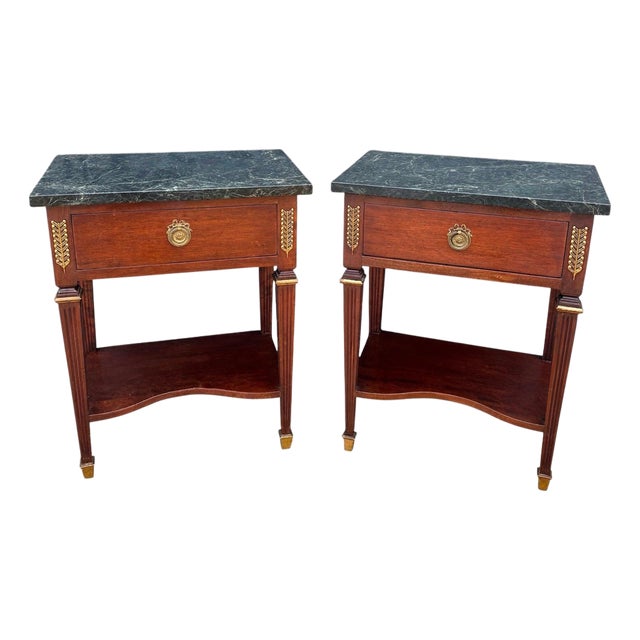 Pair of French Louis XVI Style Nightstands With Marble Tops, 20th Century For Sale