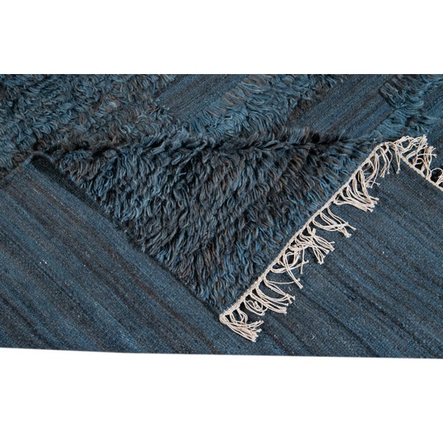 Blue Modern Moroccan-Style Berber Wool Rug For Sale - Image 4 of 13