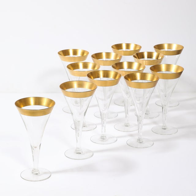 1940s Set of 12 Mid-Century Modernist Gilt Rimmed Water Glasses by Dorothy Thorpe For Sale - Image 5 of 15