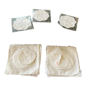 1970s Battenburg Linen Napkins Lace Dollies Set of 11