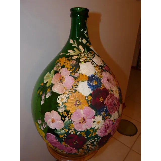 1970s Hand Painted Glass Bottle For Sale - Image 4 of 4