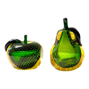 "Rare and Beautiful Color" Murano Mid Century 1950's Art Glass Apple and Pear Bookends