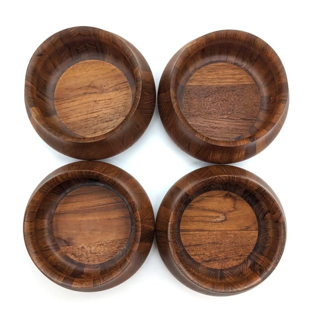 Vintage Scan Look Staved Teak Wood Bowls, Set of 4 For Sale - Image 9 of 11