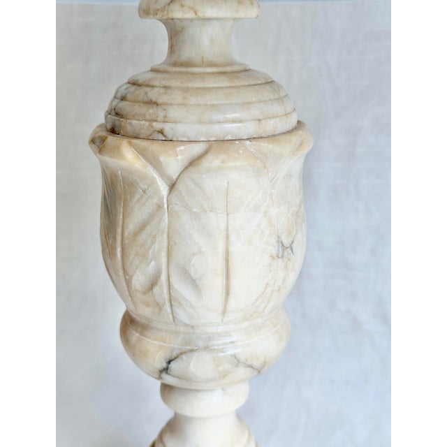 Vintage Italian Carved Alabaster Table Lamp With Linen Shade For Sale - Image 4 of 10