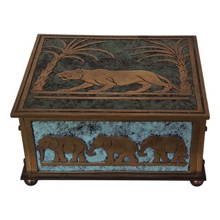 Art Deco Brass Lidded Box with Polished African Motifs, 1930s For Sale