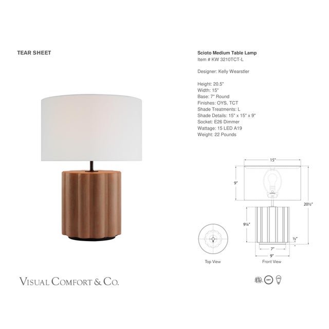 Kelly Wearstler by Visual Comfort Signature Scioto Medium Table Lamp in Terracotta Stained Concrete with Linen Shade...