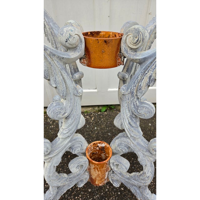 Vintage Rococo-Style Painted Cast-Iron Pedestal Table With Round Glass Top For Sale - Image 15 of 15
