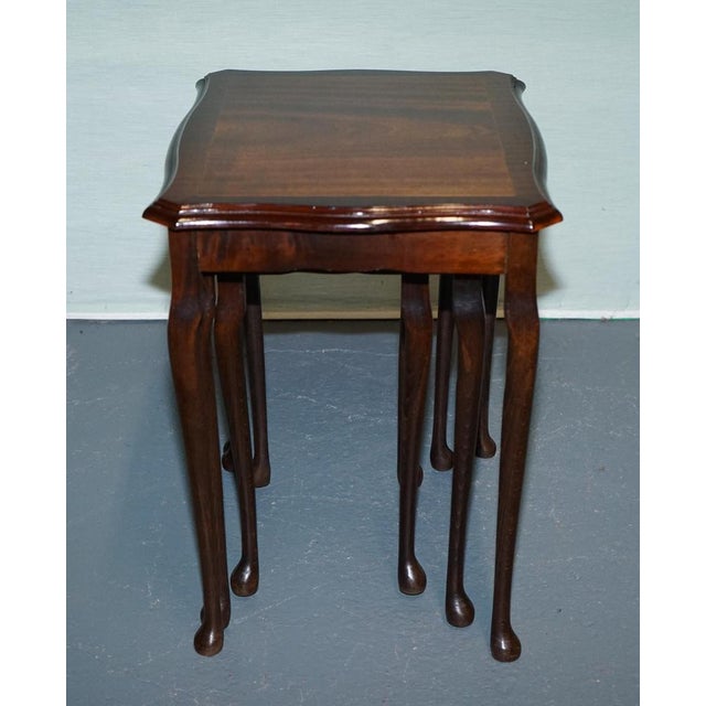 Vintage Queen Anne Hardwood Nest of Tables with Inlay, Set of 3 For Sale - Image 9 of 12