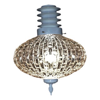Mid-Century Modern Danish Opalescent Hobnail Glass and Brass Pendant Light For Sale