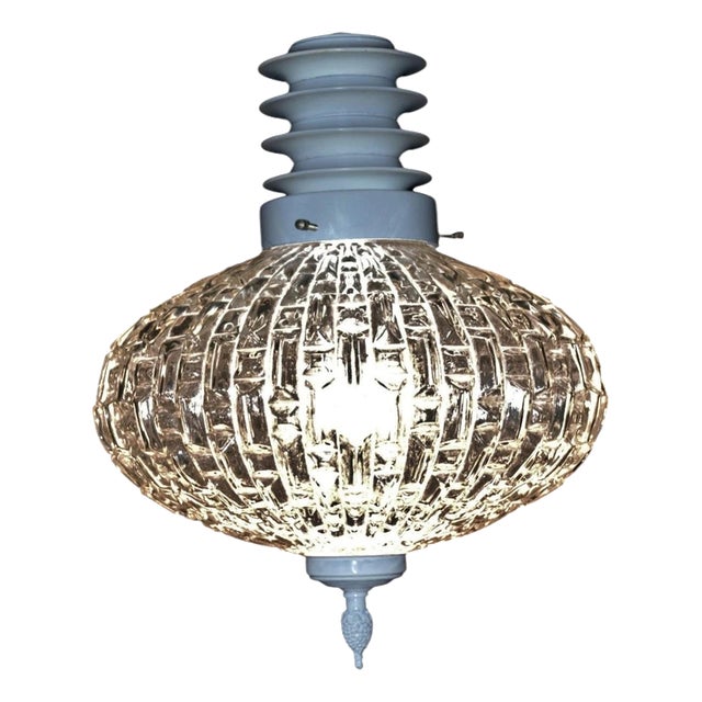 Mid-Century Modern Danish Opalescent Hobnail Glass and Brass Pendant Light For Sale