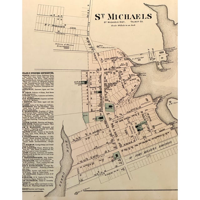 St. Michaels & Talbot County, Maryland Original Map, 1877 | Chairish