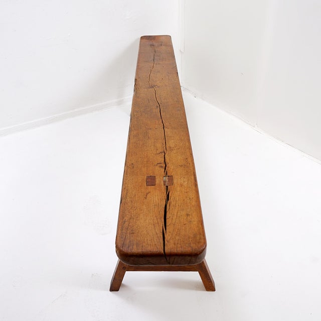 Rustic Wood Farmhouse Bench with Trestle Legs, 1960s For Sale - Image 6 of 18
