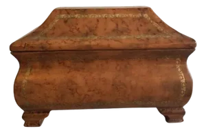 1960s Italian Wood Box Covered in Leather With Tooled Gold Leaf Accents