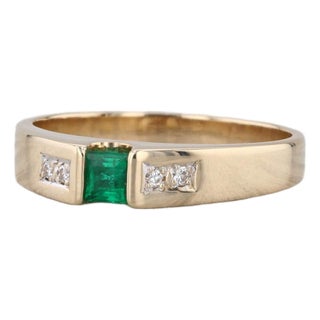 0.29ctw Emerald Diamond Ring 14k Yellow Gold Size 8.5 Engagement Stackable For Sale