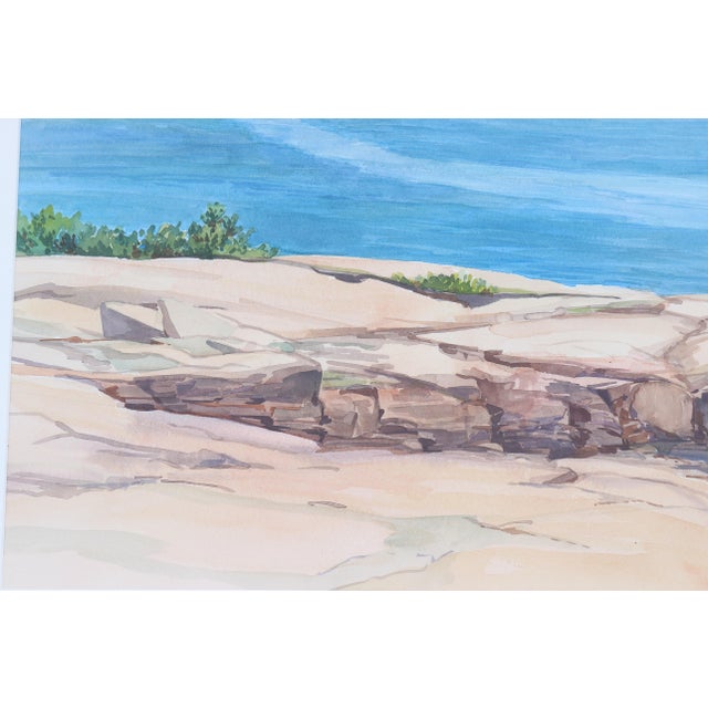 1986 Hannah Ferenbach Rocky Coastal Seascape Watercolor Painting One-of-a-Kind For Sale - Image 13 of 18