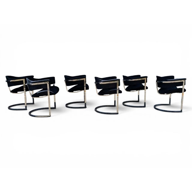 1970s Dining Chairs in Steel and Black Velvet, 1970s, Set of 6 For Sale - Image 5 of 18
