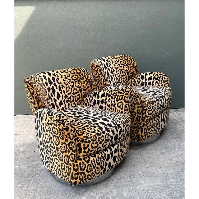 Amber Vintage Leopard Print Velvet Swivel Chairs - A Pair For Sale - Image 8 of 12