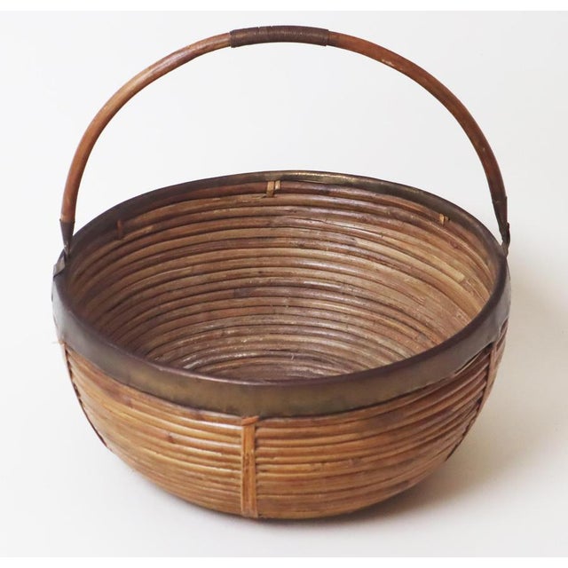 Large Italian Basket in Brass and Rattan, 1960s For Sale - Image 6 of 13