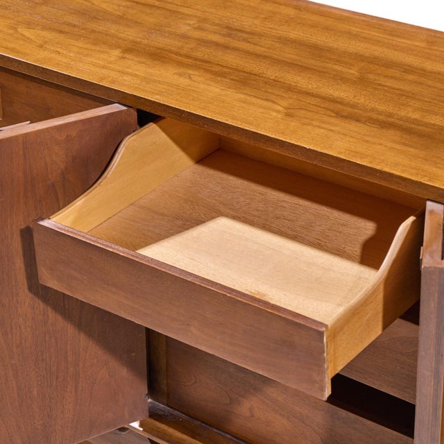 Brown Broyhill Brasilia Mid Century Walnut 9 Drawer Lowboy Dresser For Sale - Image 8 of 9