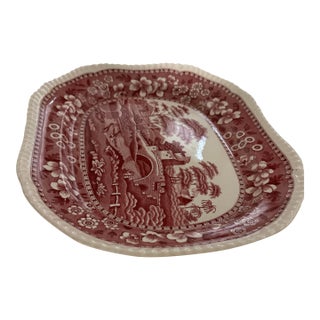 Antique Copeland Spode Red Transferware Oval Platter 14.5″, English Ironstone C. 1890 For Sale