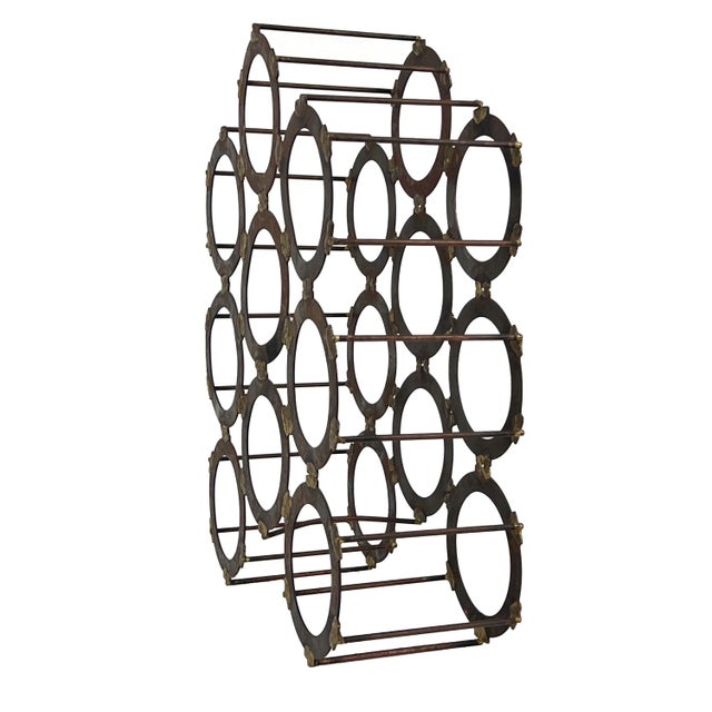 Metal Vintage 1960s Handmade Brutalist Welded Geometric Circle 9-Bottle Wine Rack Holder For Sale - Image 7 of 8