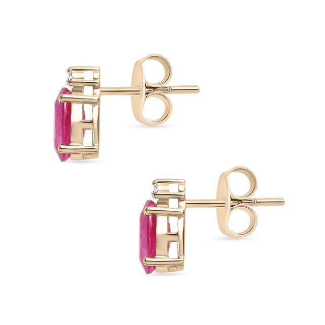 Contemporary 14k Minimalist Ruby Diamond Gold Stud Earrings- a Pair For Sale - Image 3 of 12
