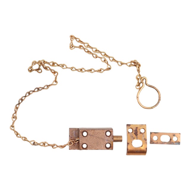 Olde New Brass Plated Steel Spring Bolt Cabinet Latch With Chain For Sale