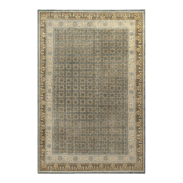 Rug & Kilim’s Border Rug in Slate Blue, 5x7 For Sale