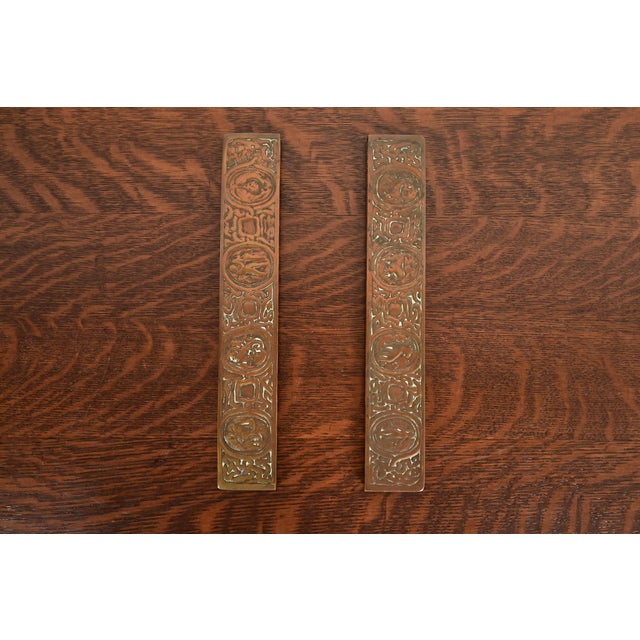 Bronze Tiffany Studios New York Zodiac Bronze Blotter Ends With Leather Desk Blotter For Sale - Image 8 of 13