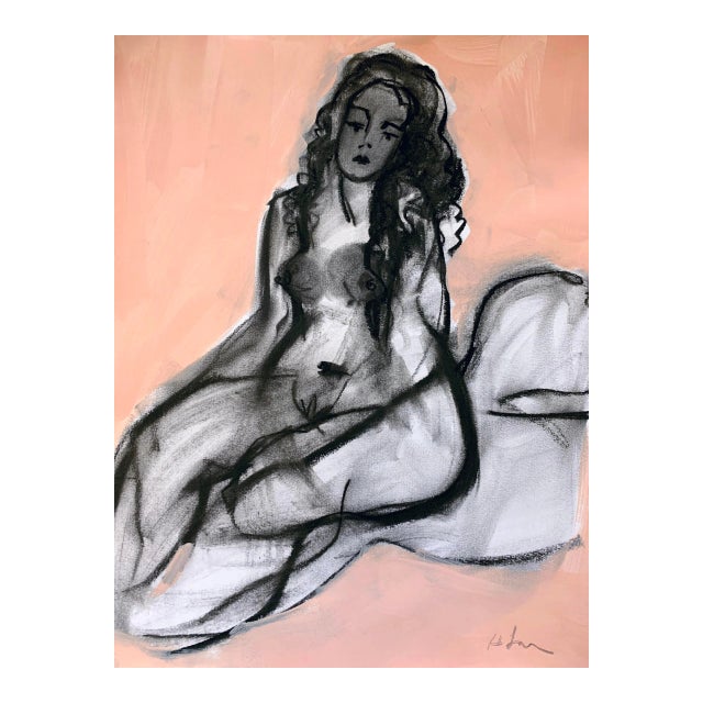 Ali Seated in Pink Drawing Figure on Paper For Sale
