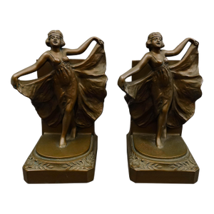 Loie Fuller Dancing Girl Flapper Spelt Bronze Pair of Bookends