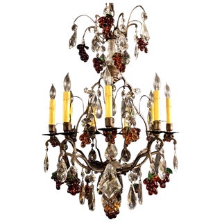 Dark Bronze 9 Lights Chandelier With Crystals and Glass For Sale