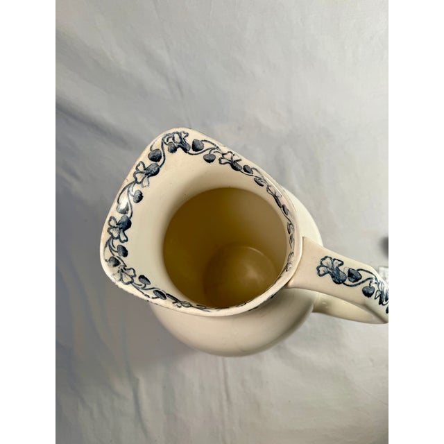 French Country Vintage, French Digoin & Sarreguemines, Large Blue and White Pitcher For Sale - Image 3 of 6
