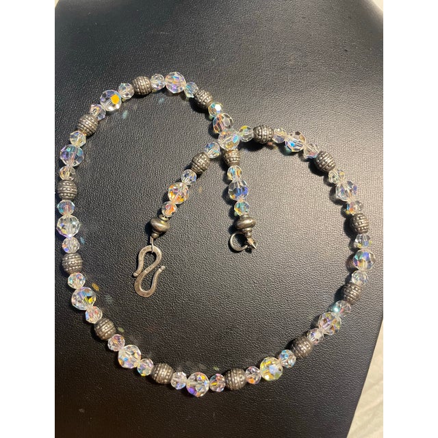Contemporary Vintage Aurora Borealis Crystal & Sterling Silver Accent Necklace, Very Fine For Sale - Image 3 of 5