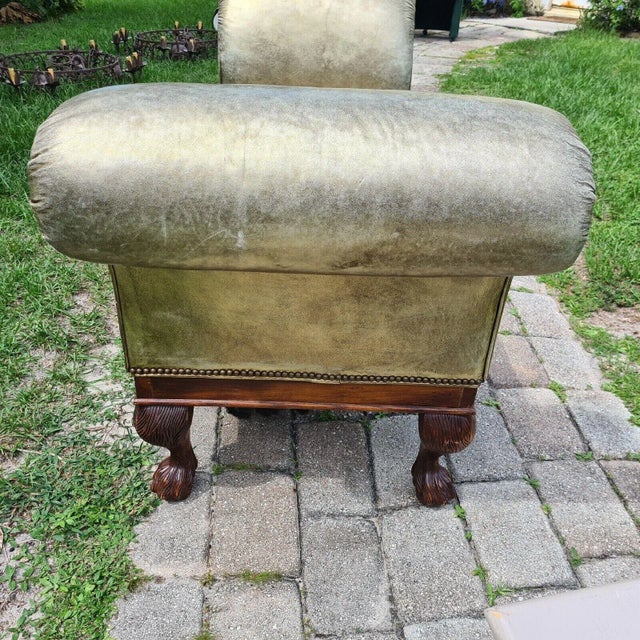 1990s Ralph Lauren Scroll Arm Metallic Leather Clawfoot Kings Bench by Henredon Chaise For Sale - Image 11 of 12