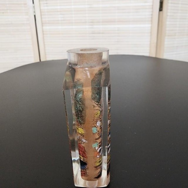 Vintage Signed Chinese Reverse-Painted Art Glass Snuff Bottle For Sale - Image 9 of 9
