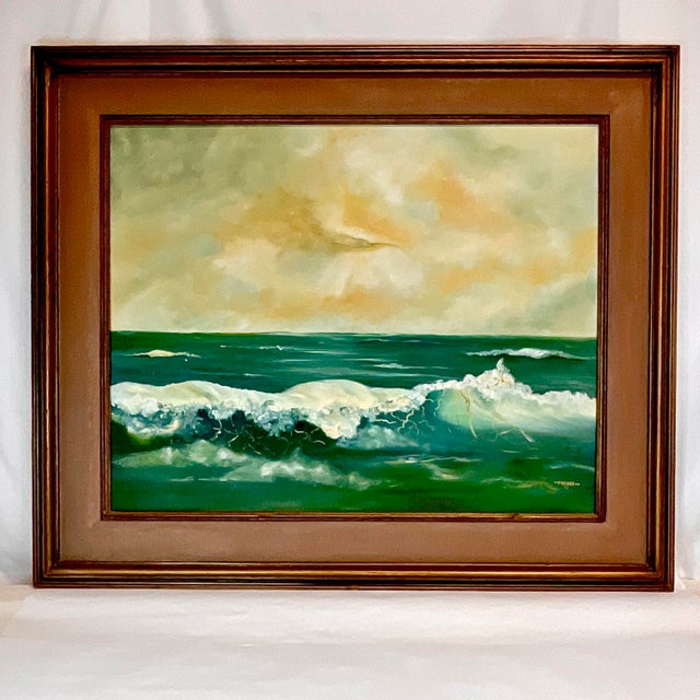 Hollywood Regency 1972 Vintage Coastal Impressionist Original Seascape Oil Painting - Artist Signed, Framed For Sale - Image 3 of 12