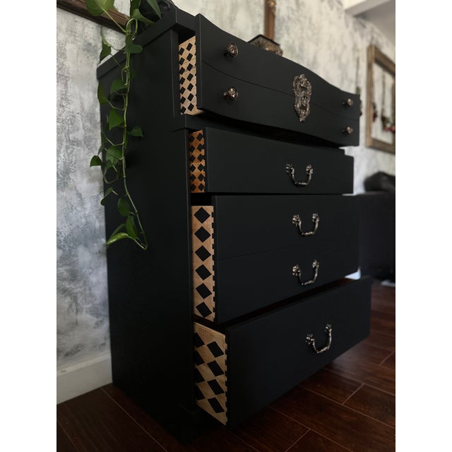 Bassett Bassett Highboy Dresser, Matte Black, Skull Hardware, Dark Romantic Bedroom Furniture For Sale - Image 4 of 9